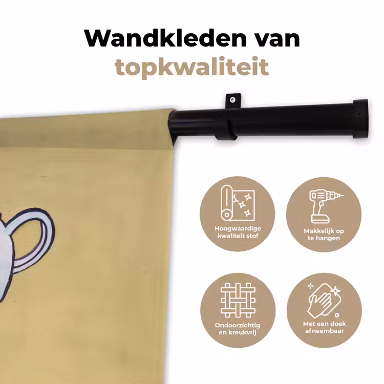 Wandkleed - Theepot - Kopje - Beige - Illustratie — 3