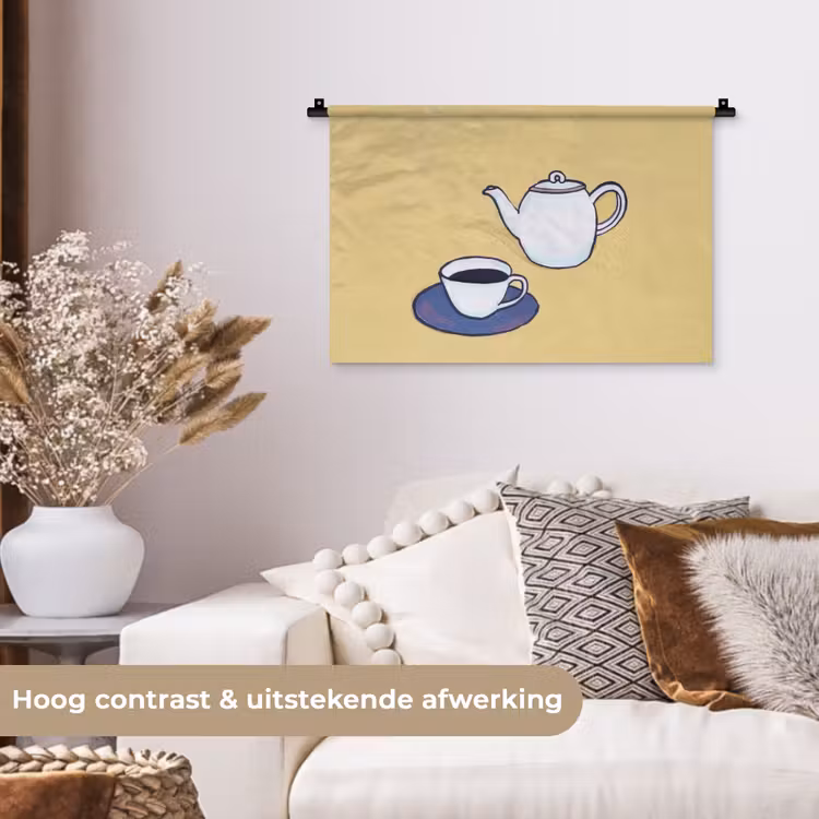 Wandkleed - Theepot - Kopje - Beige - Illustratie — 4