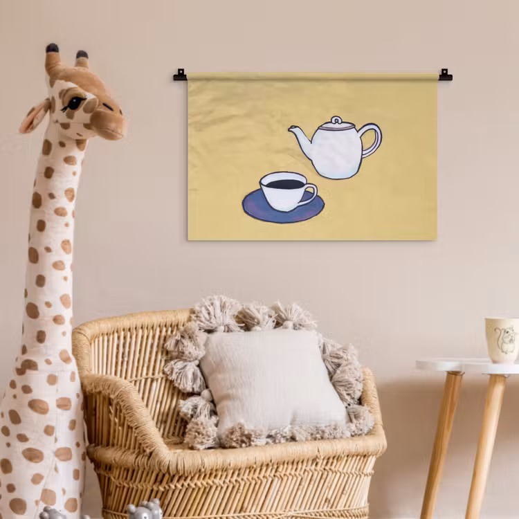 Wandkleed - Theepot - Kopje - Beige - Illustratie — 5