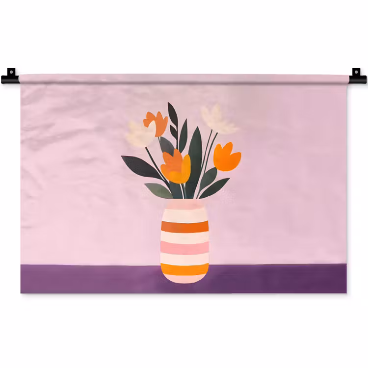 Wandkleed - Tulpen - Vaas - Strepen - Paars — 1