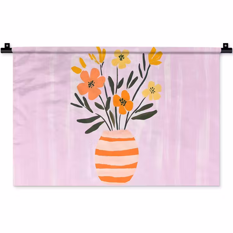 Wandkleed - Vaas - Gestreept - Bloemen - Oranje — 1