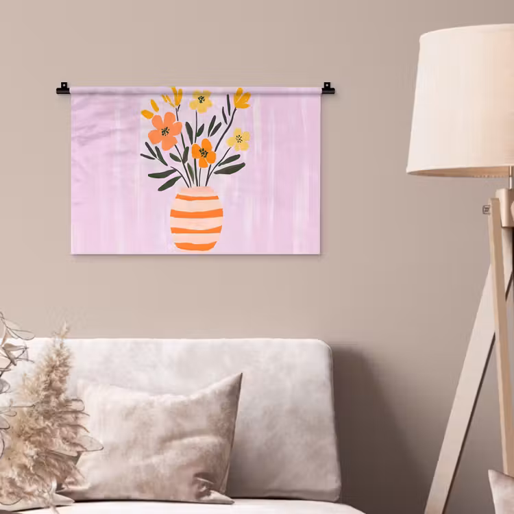 Wandkleed - Vaas - Gestreept - Bloemen - Oranje — 2