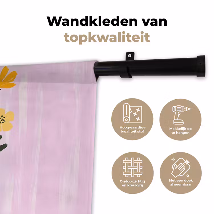 Wandkleed - Vaas - Gestreept - Bloemen - Oranje — 3