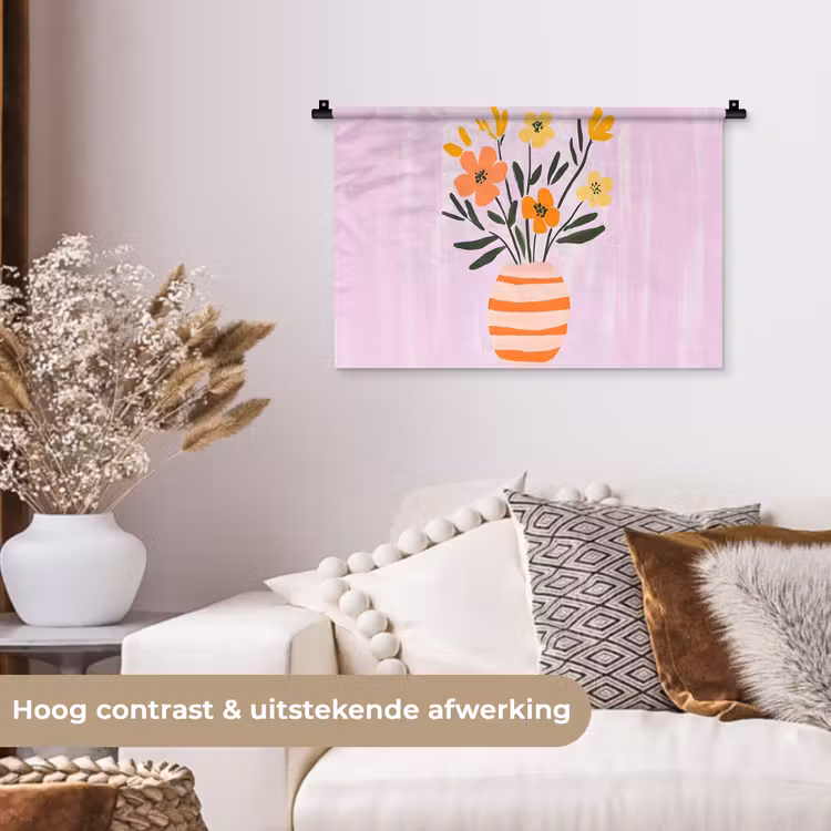 Wandkleed - Vaas - Gestreept - Bloemen - Oranje — 4