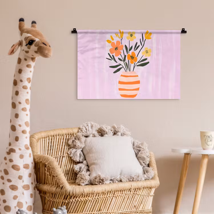 Wandkleed - Vaas - Gestreept - Bloemen - Oranje — 5
