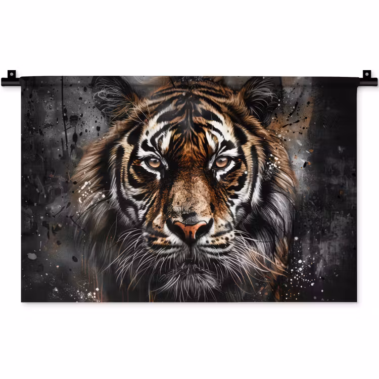 Wandkleed - Tijger - Dieren - Portret - Luxe - Zwart — 1