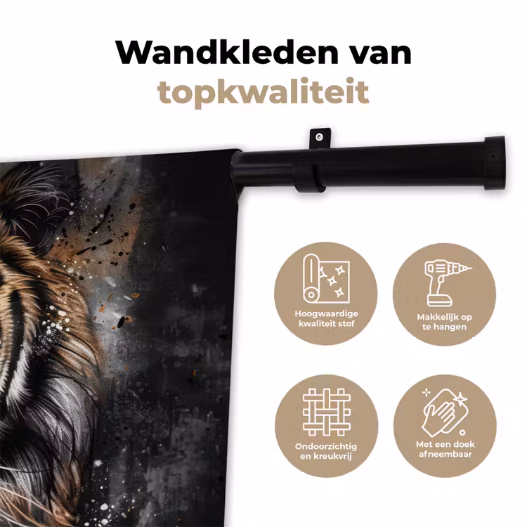 Wandkleed - Tijger - Dieren - Portret - Luxe - Zwart — 3