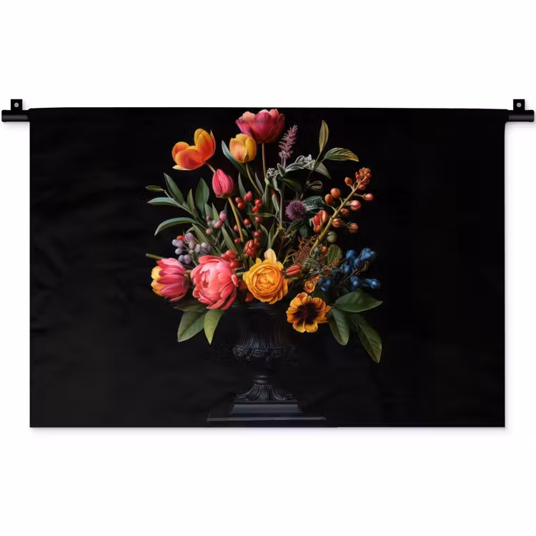 Wandkleed - Tulpen - Bessen - Boeket - Vaas — 1