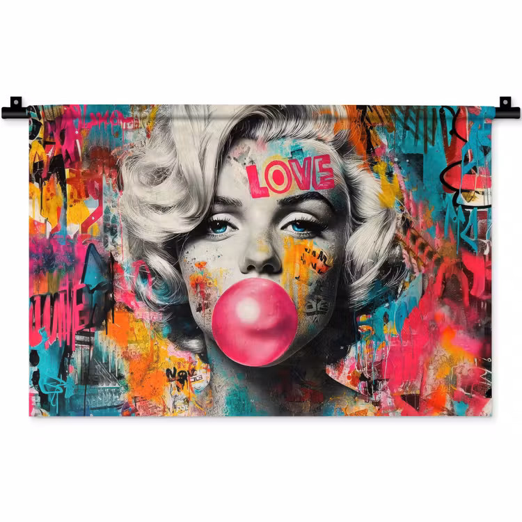 Wandkleed - Vrouw - Kauwgom - Graffiti - Neonkleuren — 1