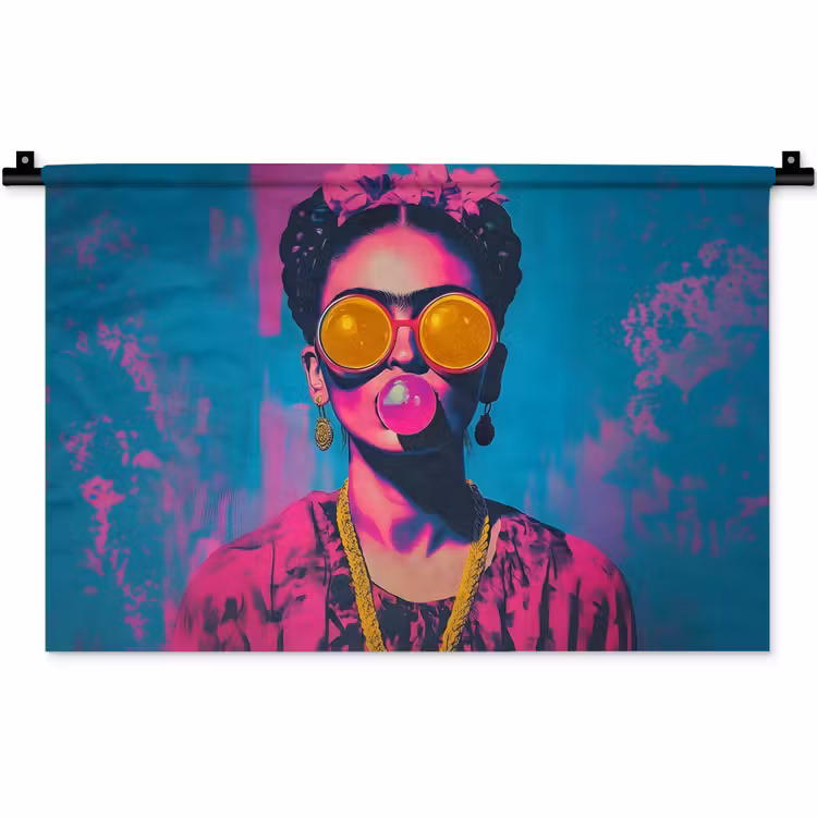 Wandkleed - Vrouw - Kauwgom - Zonnebril - Oranje — 1