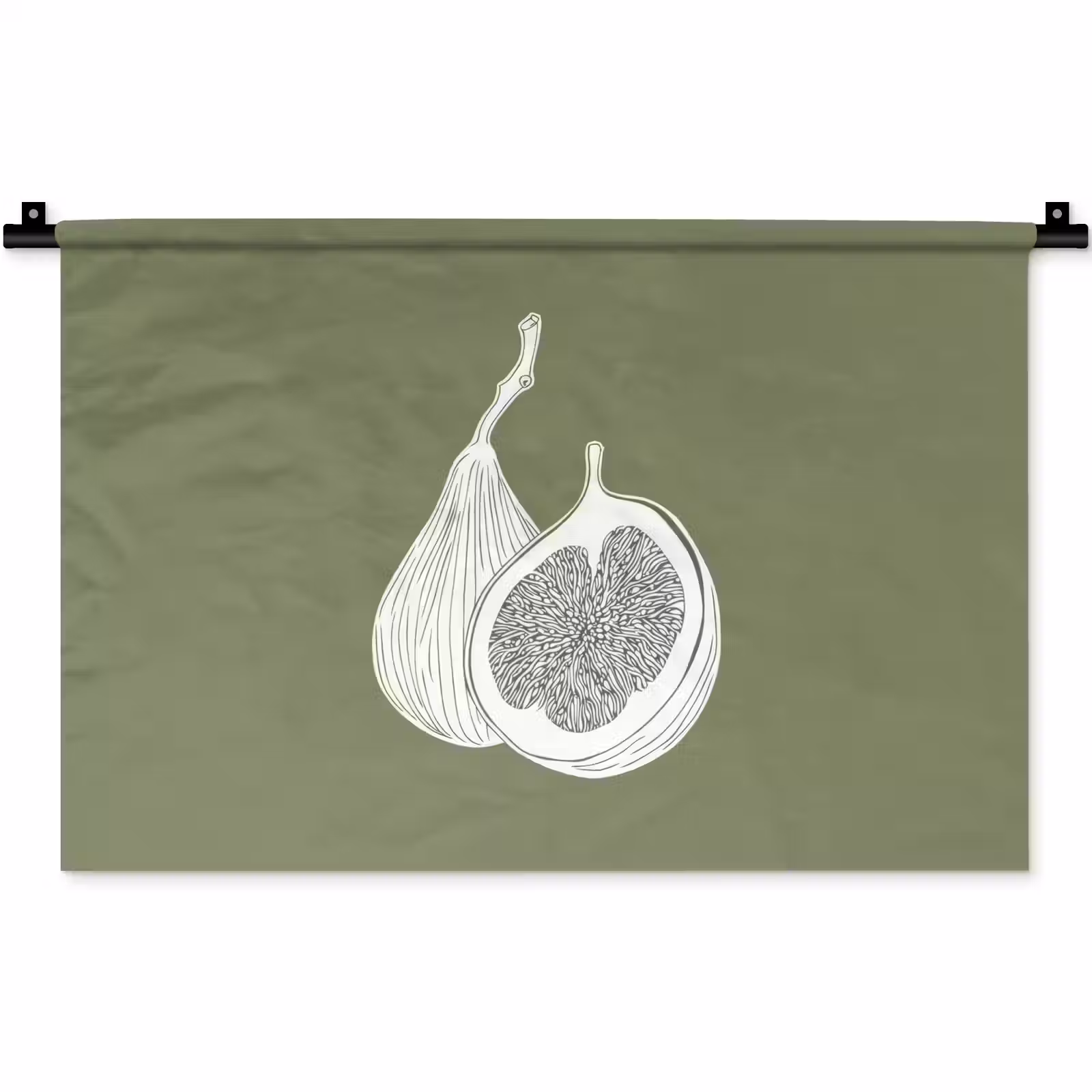 Wandkleed - Vijgen - Minimalistisch - Getekend - Mosgroen — 1