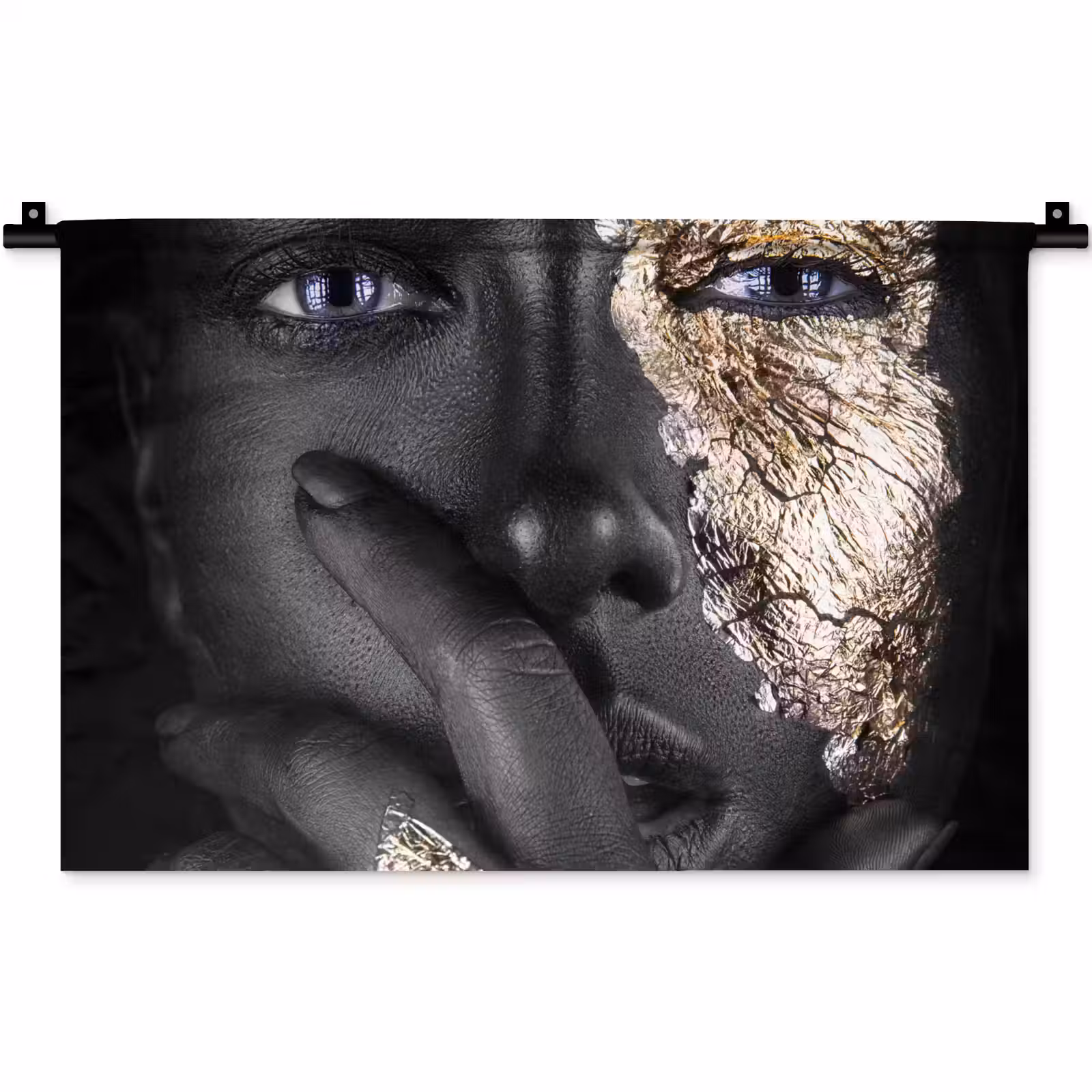 Wandkleed - Vrouw - Goud - Zwart - Schmink - Luxe — 1