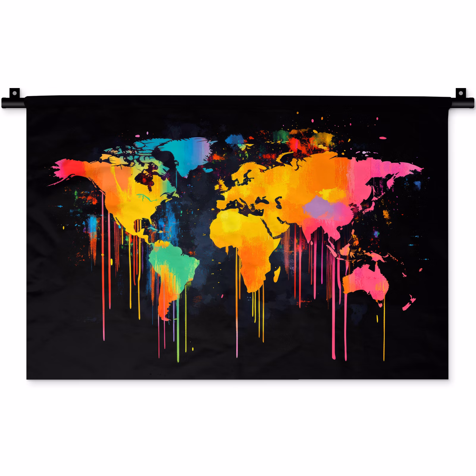 Wandkleed - Wereldkaart - Verf - Kleurrijk - Graffiti - Wereld — 1