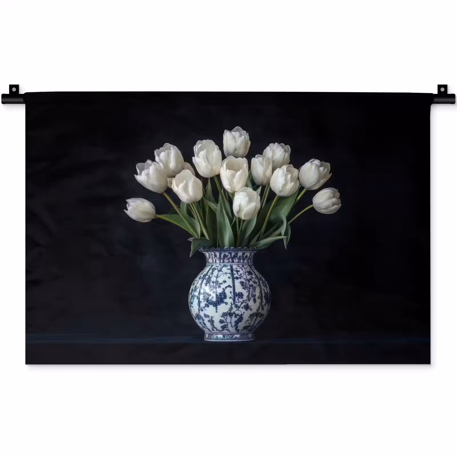 Wandkleed - Wit - Bloemen - Tulpen - Vaas — 1