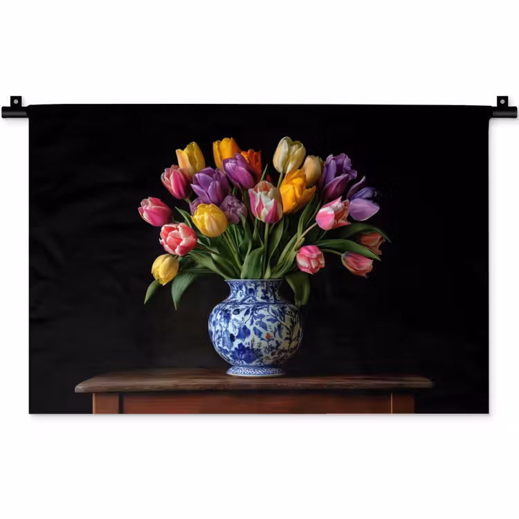 Wandkleed - Tulpen - Kleuren - Hout - Vaas — 1