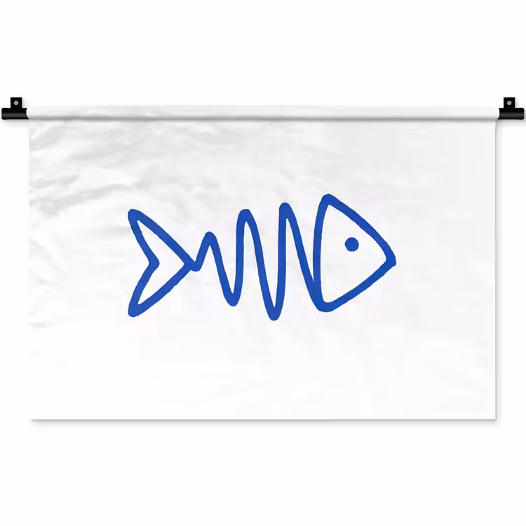 Wandkleed - Vis - Minimalistisch - Blauw - Lijn — 1