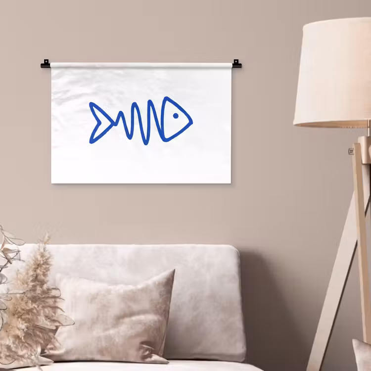 Wandkleed - Vis - Minimalistisch - Blauw - Lijn — 2