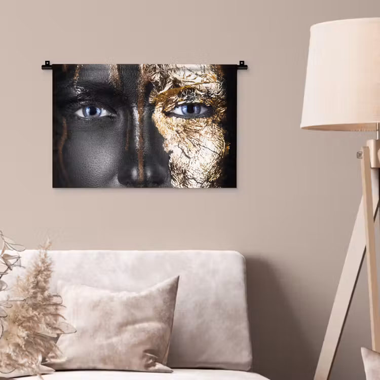Wandkleed - Vrouw - Bladgoud - Zwart - Goud - Luxe — 2