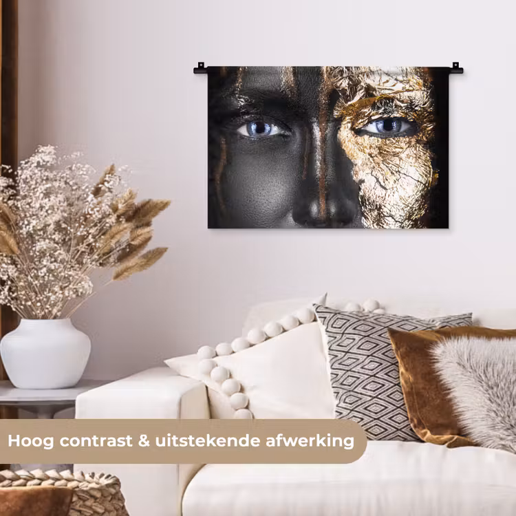 Wandkleed - Vrouw - Bladgoud - Zwart - Goud - Luxe — 4