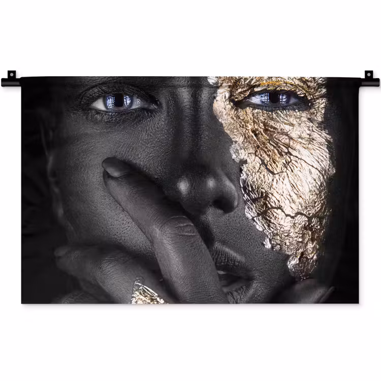 Wandkleed - Vrouw - Goud - Zwart - Schmink - Luxe — 1