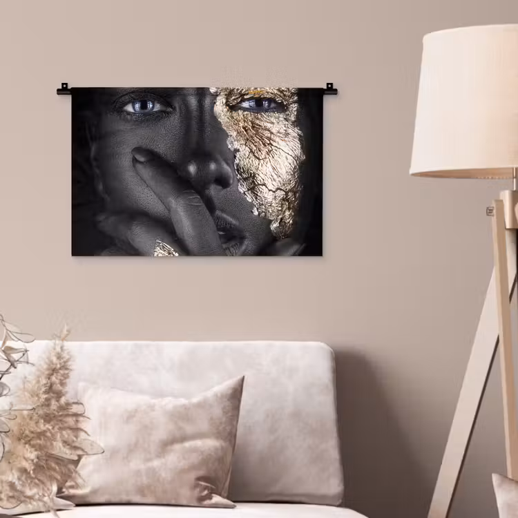 Wandkleed - Vrouw - Goud - Zwart - Schmink - Luxe — 2