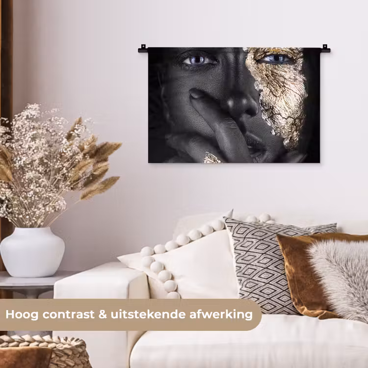 Wandkleed - Vrouw - Goud - Zwart - Schmink - Luxe — 4
