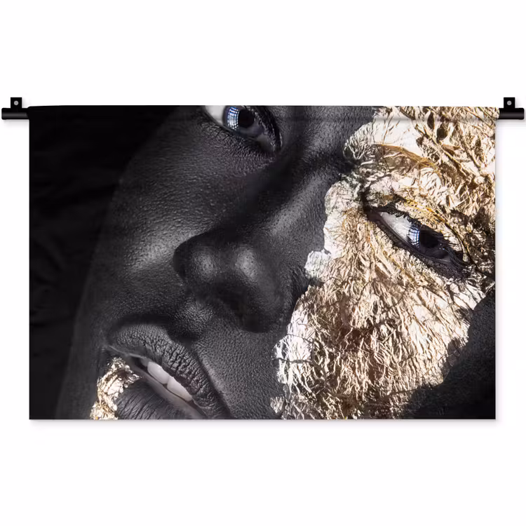 Wandkleed - Vrouw - Goud - Zwart - Verf - Luxe — 1