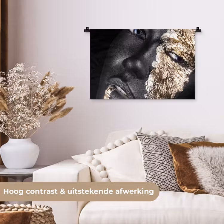Wandkleed - Vrouw - Goud - Zwart - Verf - Luxe — 4