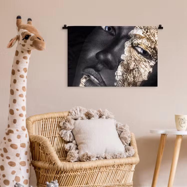 Wandkleed - Vrouw - Goud - Zwart - Verf - Luxe — 5