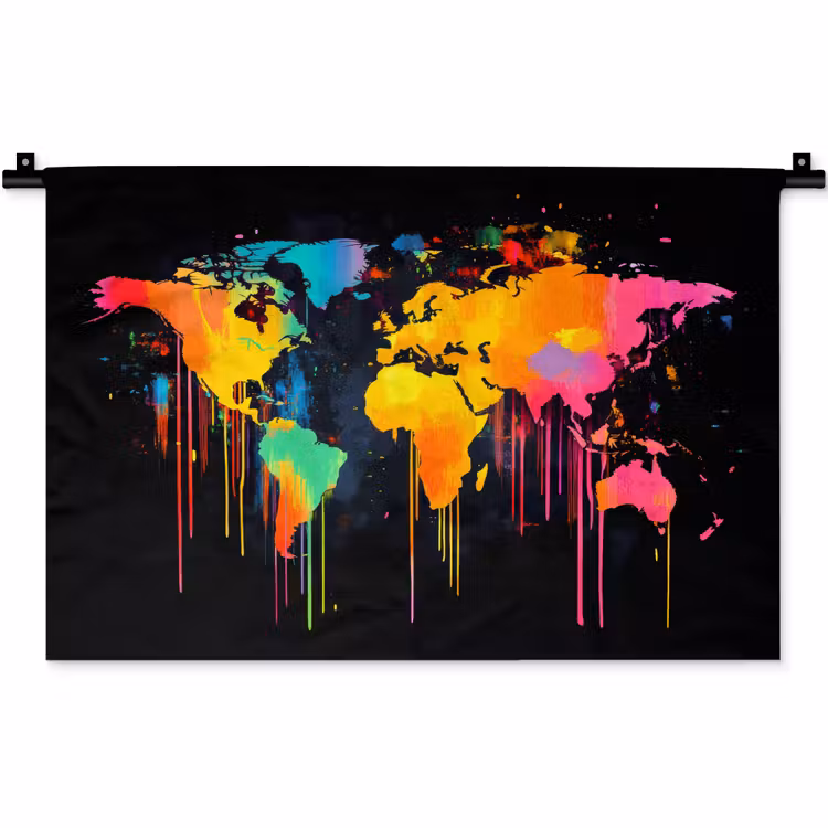 Wandkleed - Wereldkaart - Verf - Kleurrijk - Graffiti - Wereld — 1