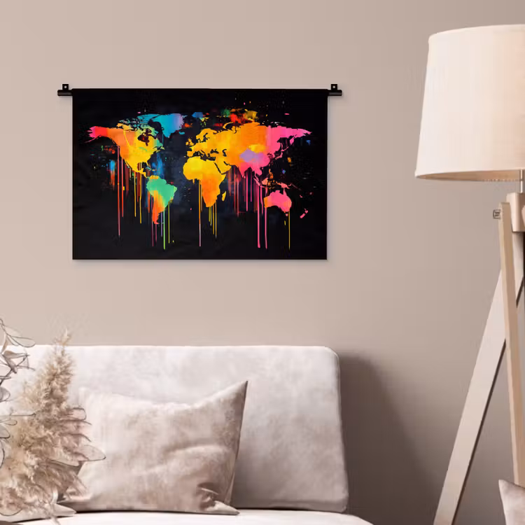Wandkleed - Wereldkaart - Verf - Kleurrijk - Graffiti - Wereld — 2