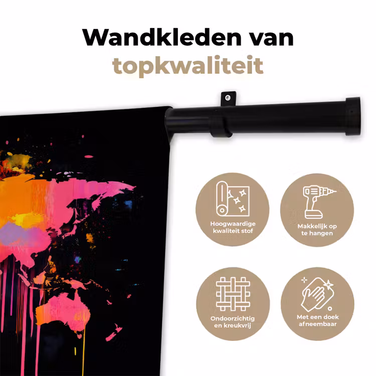 Wandkleed - Wereldkaart - Verf - Kleurrijk - Graffiti - Wereld — 3