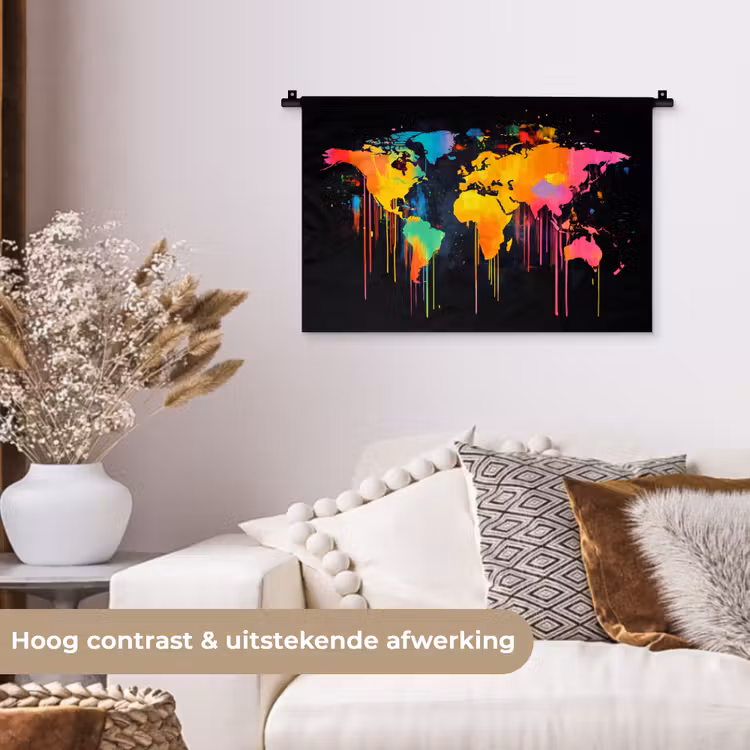 Wandkleed - Wereldkaart - Verf - Kleurrijk - Graffiti - Wereld — 4