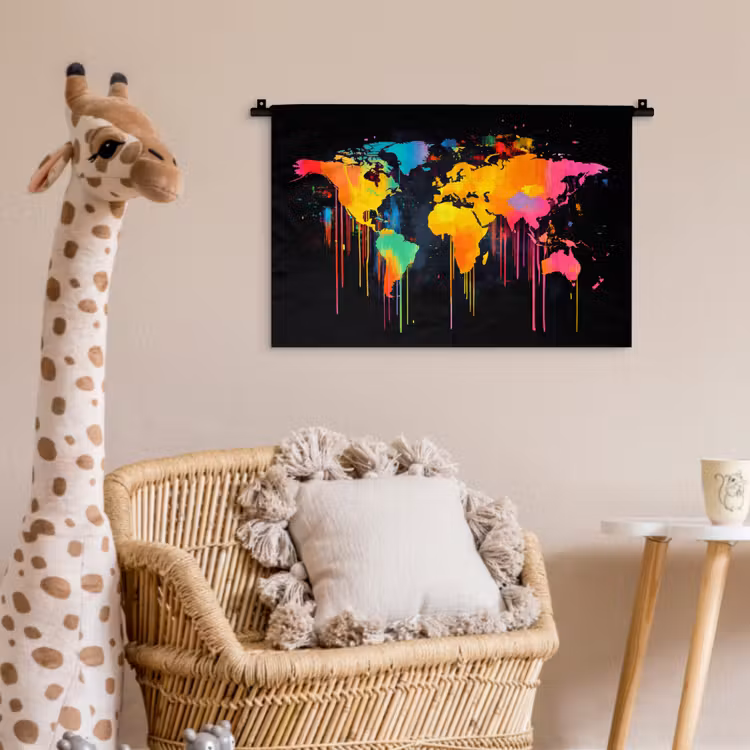 Wandkleed - Wereldkaart - Verf - Kleurrijk - Graffiti - Wereld — 5