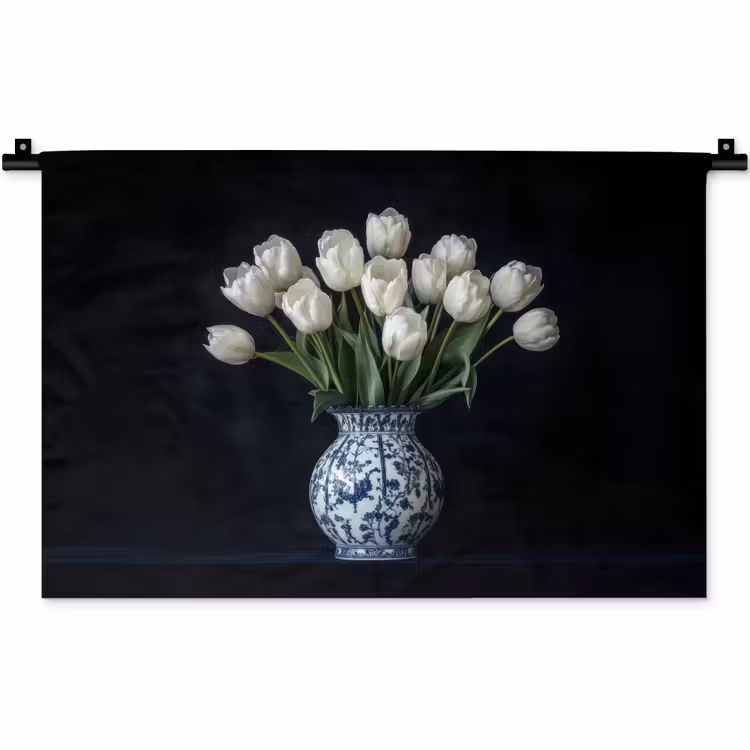 Wandkleed - Wit - Bloemen - Tulpen - Vaas — 1