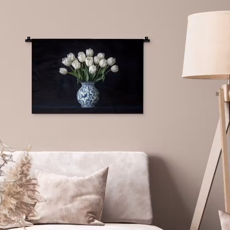 Wandkleed - Wit - Bloemen - Tulpen - Vaas — 2