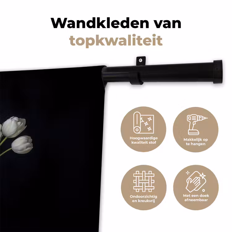 Wandkleed - Wit - Bloemen - Tulpen - Vaas — 3