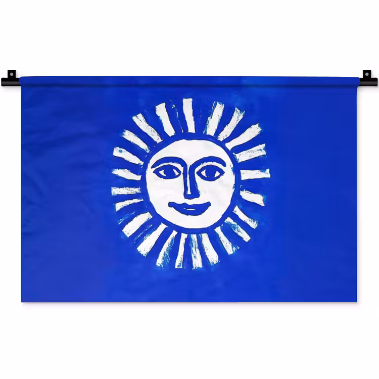 Wandkleed - Zon - Gezicht - Penseelstructuur - Blauw — 1