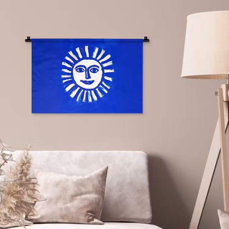 Wandkleed - Zon - Gezicht - Penseelstructuur - Blauw — 2