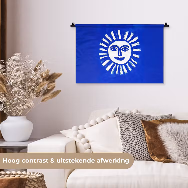 Wandkleed - Zon - Gezicht - Penseelstructuur - Blauw — 4