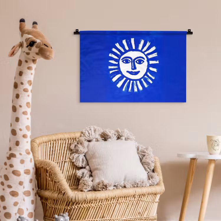 Wandkleed - Zon - Gezicht - Penseelstructuur - Blauw — 5