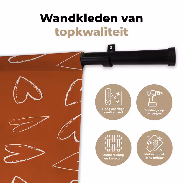 Wandkleed - Terracotta - Wit - Hartjes — 3