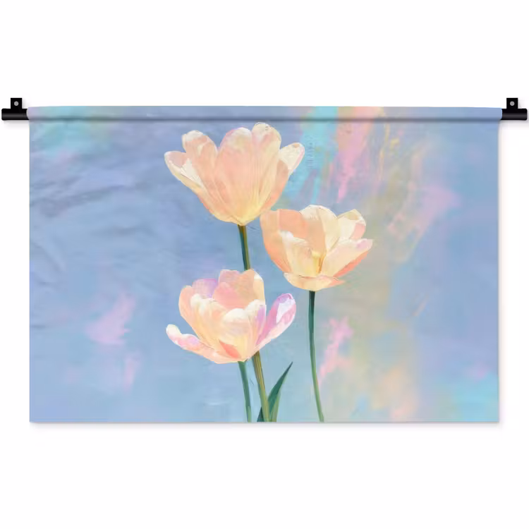 Wandkleed - Tulpen - Roze accenten - Blauw — 1
