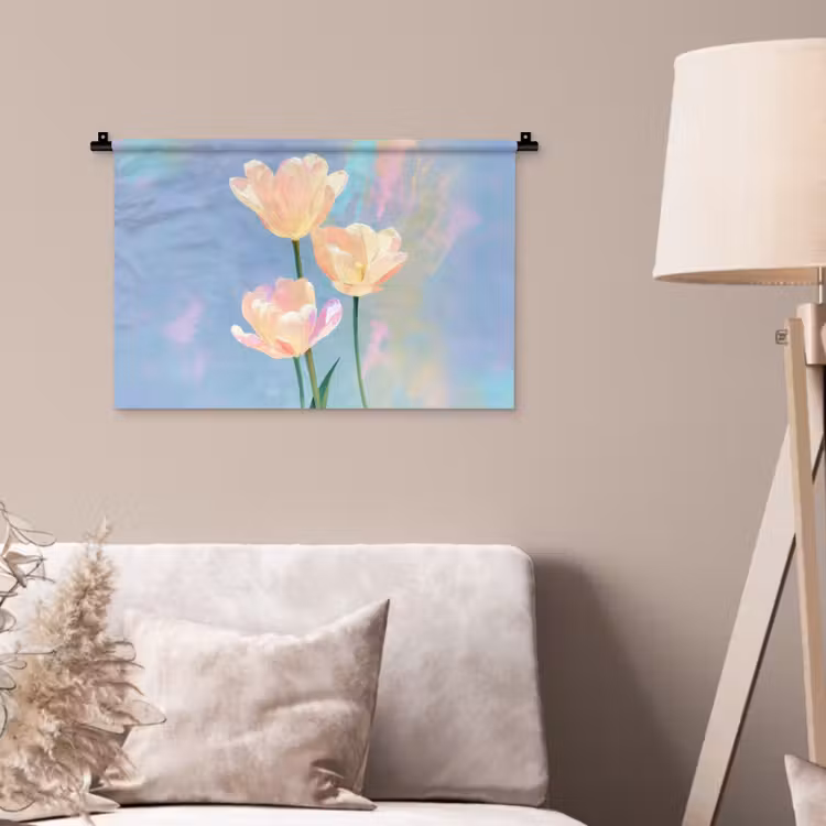 Wandkleed - Tulpen - Roze accenten - Blauw — 2