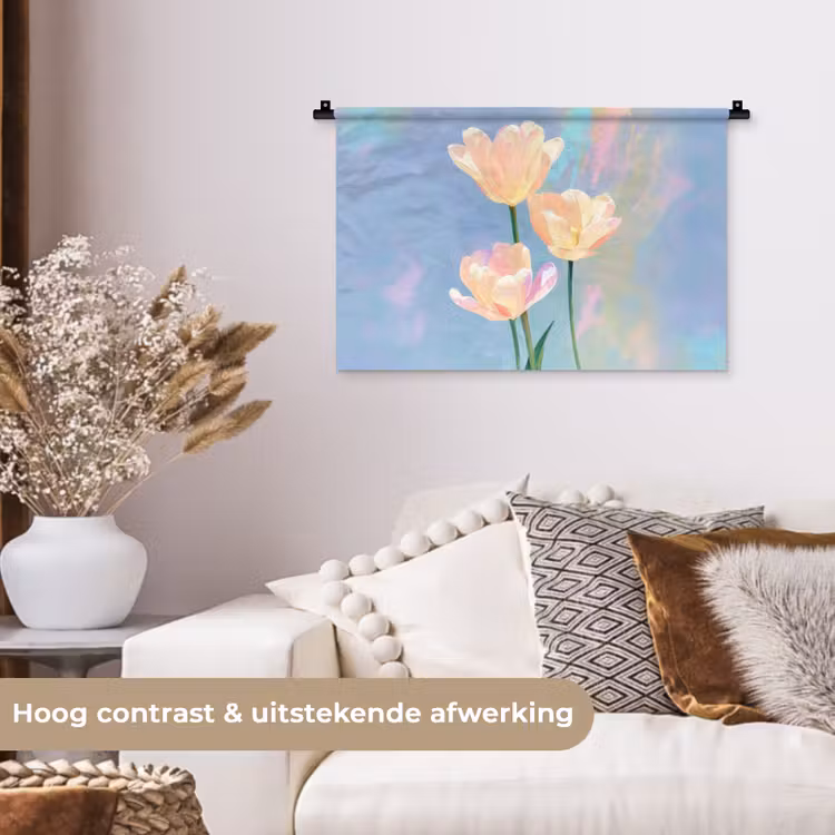 Wandkleed - Tulpen - Roze accenten - Blauw — 4