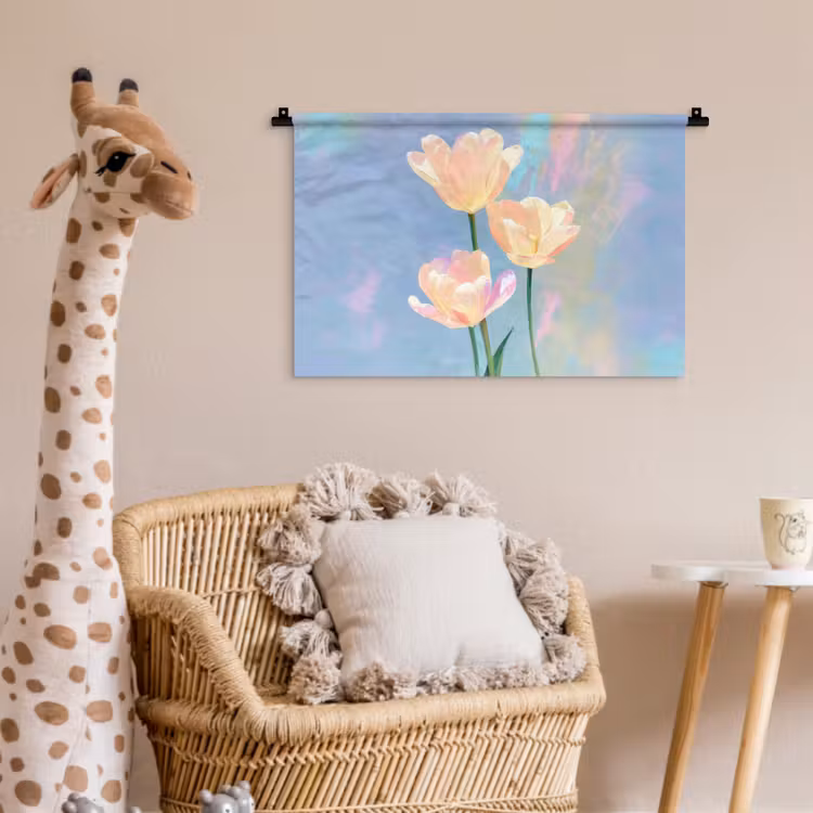 Wandkleed - Tulpen - Roze accenten - Blauw — 5