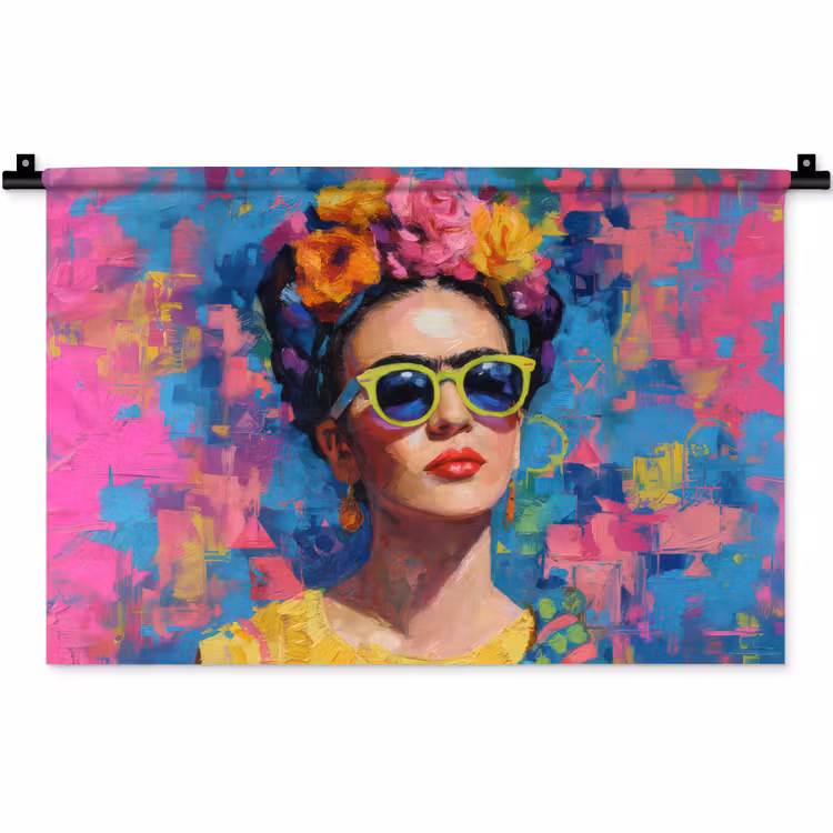 Wandkleed - Vrolijk portret - Vrouw - Bloemenkroon — 1