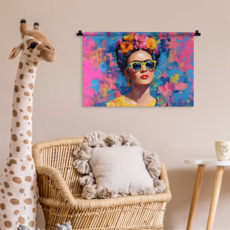 Wandkleed - Vrolijk portret - Vrouw - Bloemenkroon — 5
