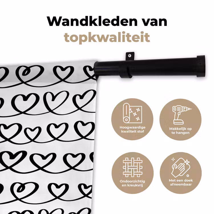 Wandkleed - Wit - Harten - Verweven - Zwart — 3