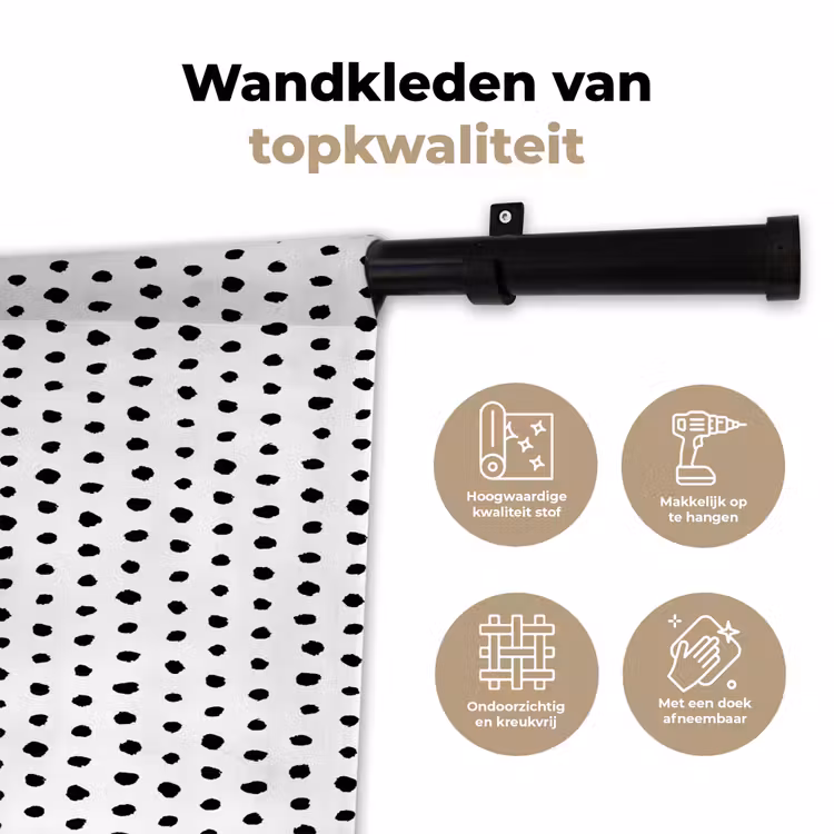 Wandkleed - Wit - Zwart - Stippen - Patroon — 3